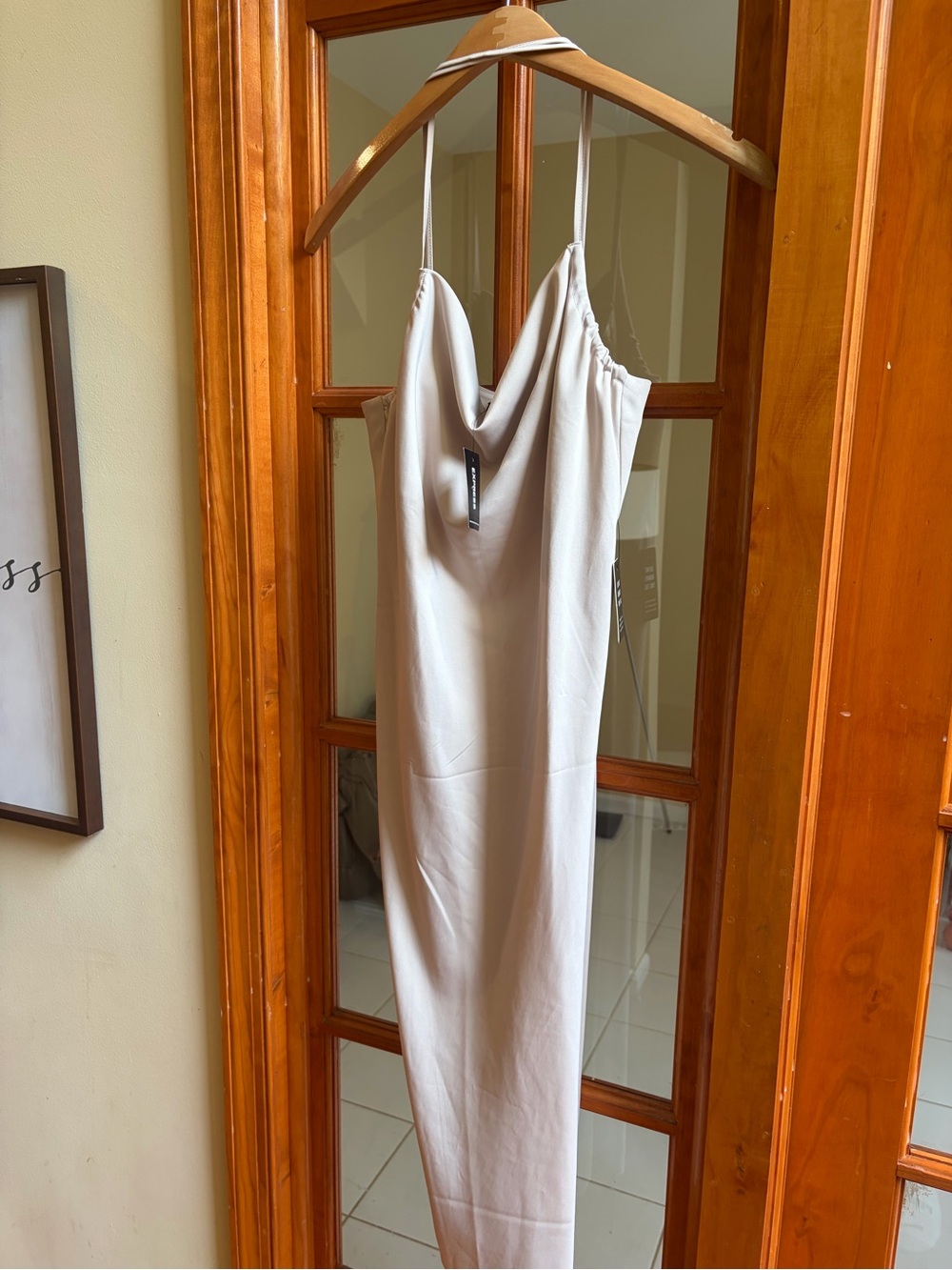 Express Light Beige Cowl Neck Maxi Slip Dress